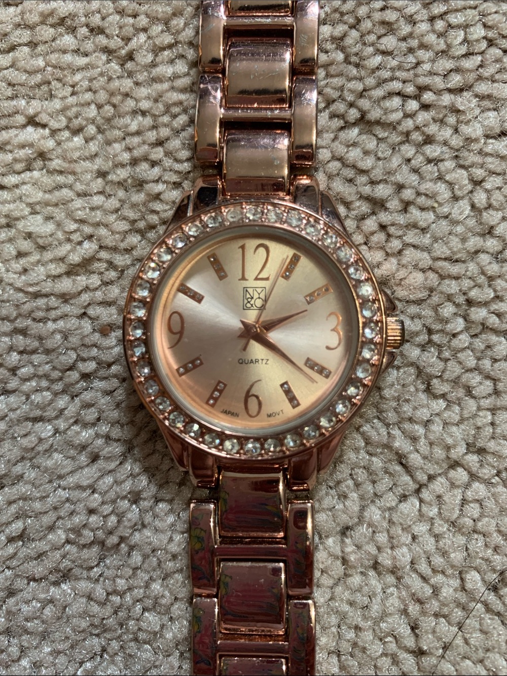 New York & Co Rose Gold Crystal-Trim Women’s Link Watch